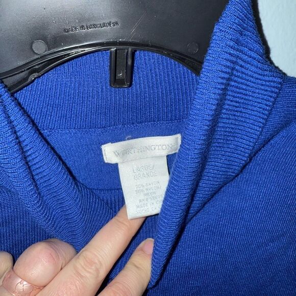 Worthington Royal Blue Turtlneck Pullover Ribbed Sweater Women's L Vintage - Picture 4 of 5